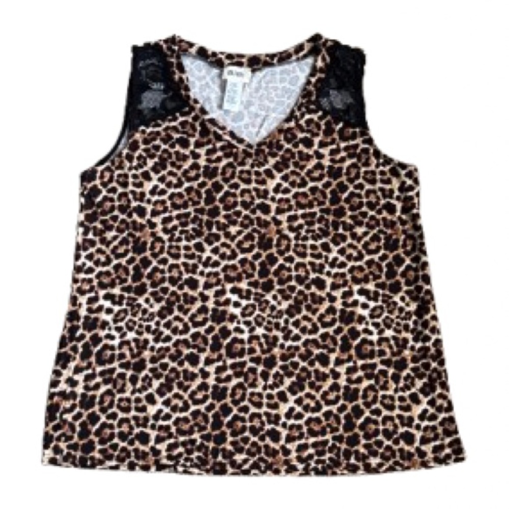 BiBi Leopard Print Tank Top with Black Lace Shoulders